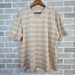 Reel Legends Shirt Men's XL Beige Striped Crewneck Short Sleeve Fishing Outdoors